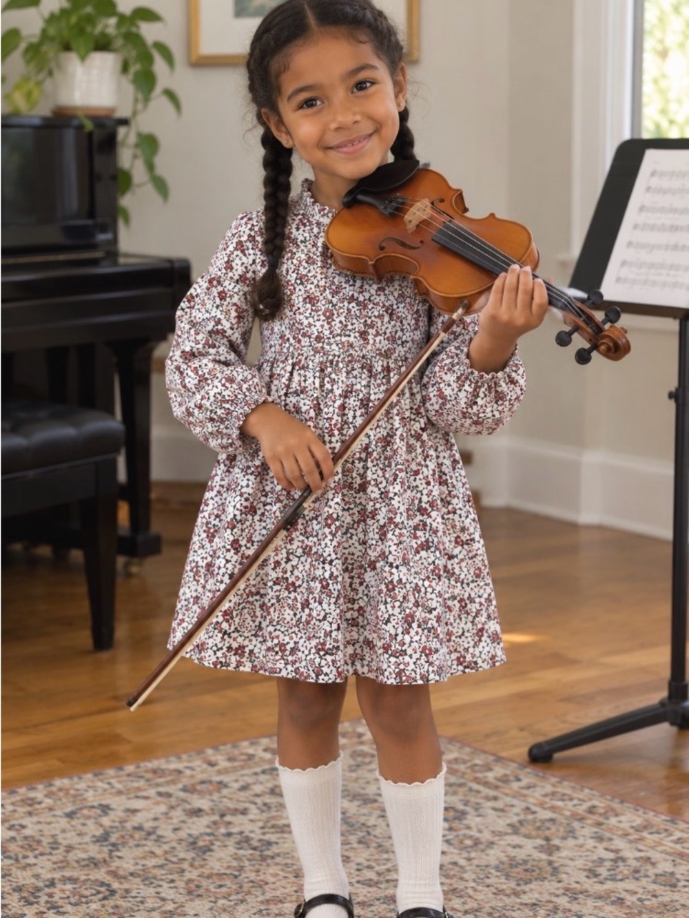 Mayoral White and Red Floral Long-Sleeve Girls Dress